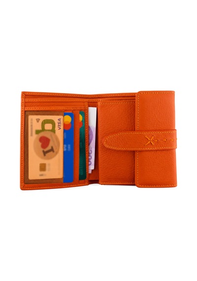 Alphaclub Bag Kadın Hakiki Deri Turuncu Renk Çıtçıtlı Kartlık Ve Cüzdan