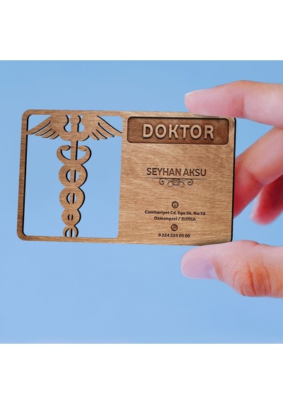 Kişiye Özel Mesleki Doktor Ahşap Kartvizit (Model 2) 50 Adet