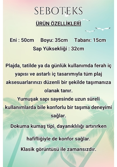Seboteks Fermuarlı İçi Astarlı Cepli Çizgili Büyük Boy Plaj Çantası Sbc3221 Lacivert