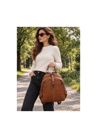 Just Polo Kadın Günlük Şık Ve Fonksiyonel Model Çok Bölmeli Sırt Çantası 377039gny Taba