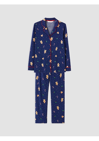 Lcw Dream Lacivert Gömlek Yaka Desenli Kadın Pijama Takımı