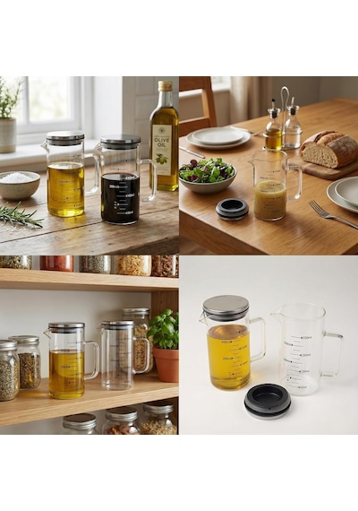 Deconox 2'li Set Paslanmaz Çelik Kapaklı Borosilikat Cam Yağdanlık Ve Ölçü Kabı - 350ml - Isıya Dayanıklı Dam Diğer