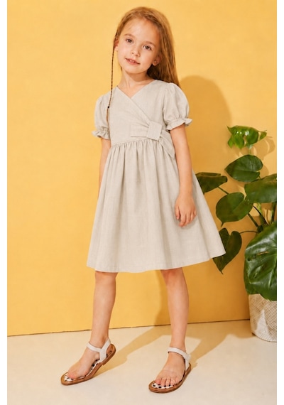 Esila Kids Kız Çocuk Elibse Flam Pamuk İnce Yazlık Elbise Bej