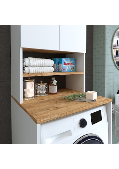 Roomart Cd9 Çamaşır Makinesi Dolabı 3 Raflı 2 Kapaklı Banyo Dolab Atlantik Çam - Beyaz