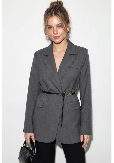 Shade Kadın Astarlı Garni Kol Detaylı Kemerli Blazer Ceket 8146 60286139 - Antrasit