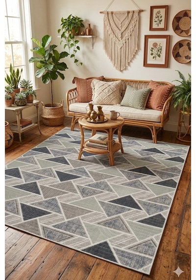 Villadia Home Textile Modern Desen Baskılı Kaymaz Taban Elit Şık Dört Mevsim Yıkanabilir Halı Yolluk Oturma Salon Odası Mavi