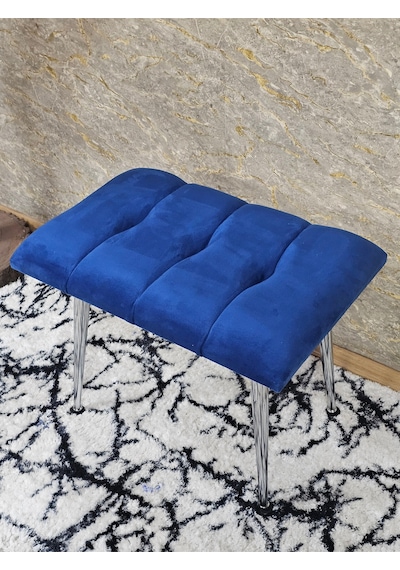 Zafir Krom Sivriltme Ayaklı 60 Cm Puf Bench - Puf - Bench - Oturak - Mutfak Oturağı - Antre Oturağı Mavi