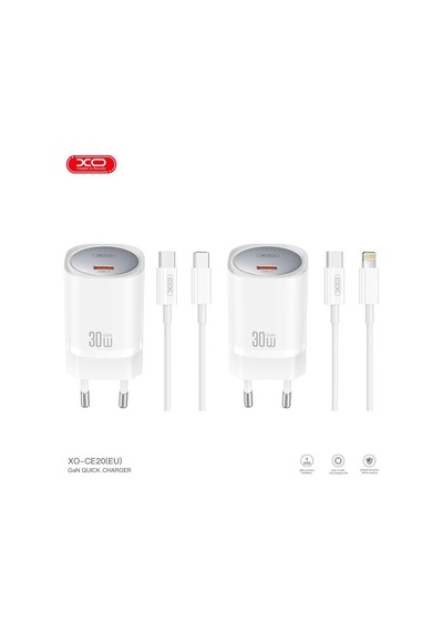 30w Gan Teknolojili Pd Hızlı Şarj Adaptörü Ve Type-c To Lightning Kablolu Şarj Aleti Adaptörü Set