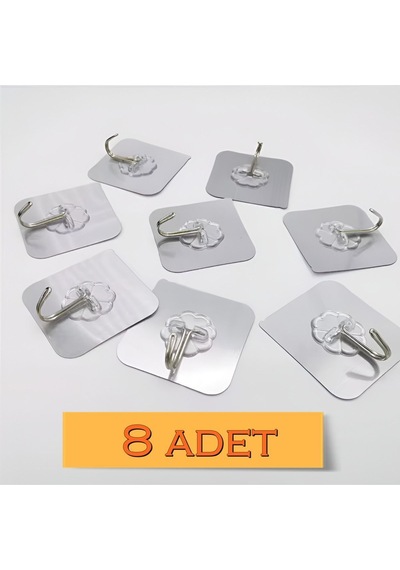 8 Adet 6 X 6 Cm Şeffaf, Kendinden Yapışkanlı, Kancalı Suya Dayanıklı, Çok Amaçlı, Güçlü Askı Gri Diğer