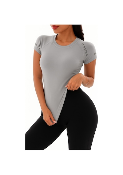 Ghassy Co. Kadın Nefes Alabilir Yüksek Esnek Kısa Kollu, Yoga Fitness Ve Koşu İçin Motivasyonel Tasarım Tişört Açık Gri