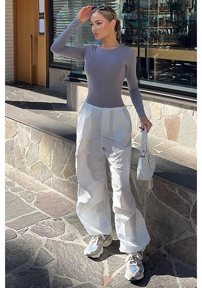 Seeh Boyalı Gri Bisiklet Yaka Basic Uzun Kollu Body Sh142