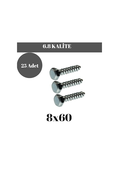 Trifon Vida 8x60 Mm Altı Köşe Anahtar Başlı Vida 25'li Paket 8 x 60 MM