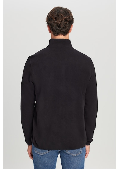 AC&Co / Altınyıldız Classics Erkek Sıyah Anti-pilling Tüylenme Yapmayan Standart Fit Bato Yaka Sweatshirt Polar Ceket Siyah