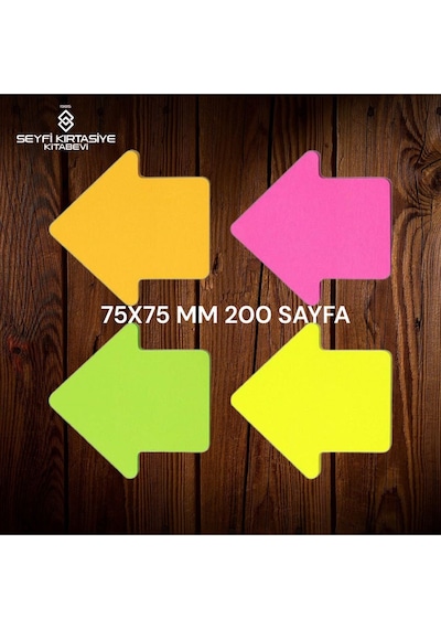 7.5x7.5 Cm Ok Şekilli Not Kağıdı Yapışkanlı Post-it 4 Renk 50 Şer Adet Toplam 200 Sayfa
