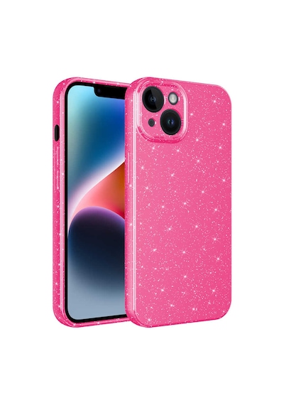 Ardemix Apple iPhone 14 Uyumlu Kamera Korumalı Simli Lüks Koton Kılıf-pembe Koyu Pembe Koyu