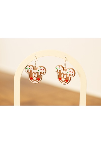 Mickey Gingerbread Yılbaşı Küpe Çifti - Zencefilli Kurabiye Temalı Eğlenceli Kış Aksesuarı Kahverengi