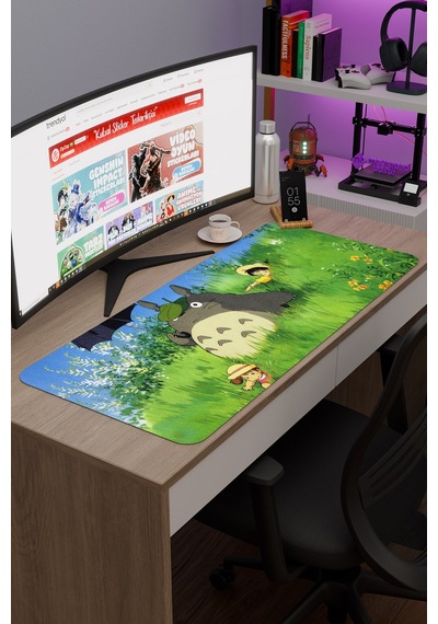 Totoro Anime V5 - 90x40 Xxl Gaming Kauçuk Kaymaz Taban Mouse Pad Fare Altlığı