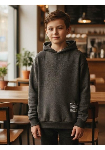 Zekids Erkek Çocuk Kapüşonlu Batik Desenli Sweatshirt-16394 Haki