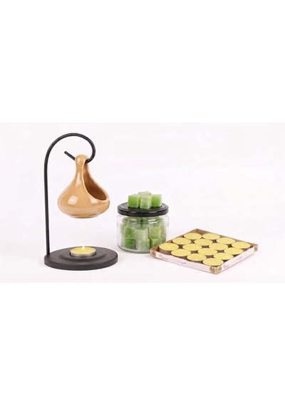 Modern Seramik Buhurdanlık Seti - 16&apos Lı Tealight Mum Ve Değiştirilebilir Aroma Wax Hediye Açık Kahve