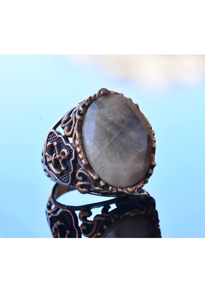 Gerçek Doğal Safir Taş Yüzük, Denizci Yüzüğü, 14.25 Karat, Çapa Yüzüğü, Gümüş Sterling Gümüş