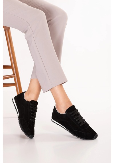 Gondol Kadın Hakiki Deri Süet Günlük Rahat Sneaker Als.100 Siyah Süet