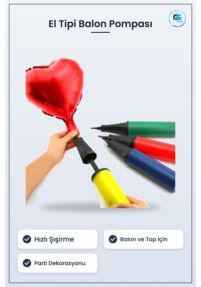 Tek Taraflı Hızlı Balon Şişirme Pompası El Tipi 29 Cm X 5 Top Şiş