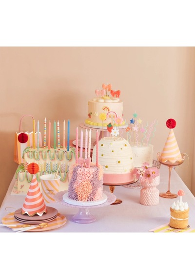 Meri Meri - Multi Stripe Candles - Multi Renkli Çizgili Mumlar X16