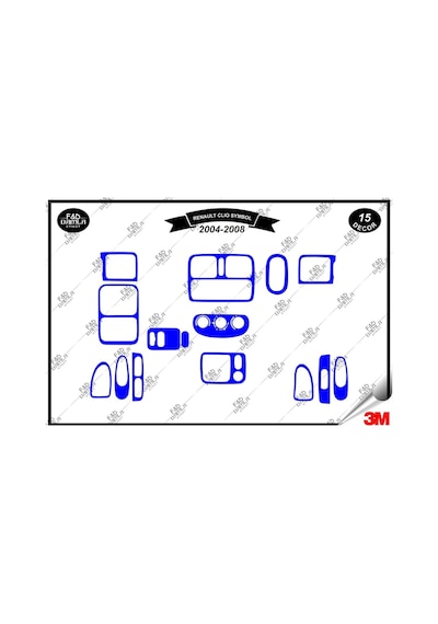 Renault Clio Symbol 2004-2008 Torpido Konsol Trim Göğüs Maun Kaplama Set 15 Parça Mavi