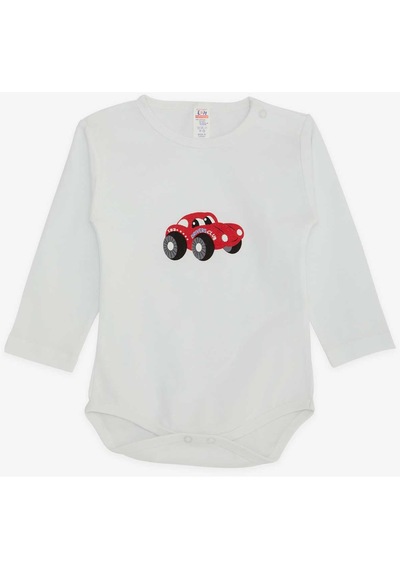 Breeze Erkek Bebek Çıtçıtlı Body Araba Baskılı 9 Ay-3 Yaş, Beyaz Beyaz