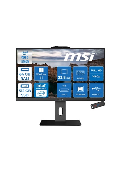 MSI PRO AP242P 14M-887XTRP27 i5-1440064 GB 512 GB SSD 23.8" W11P AIO Masaüstü Bilgisayar