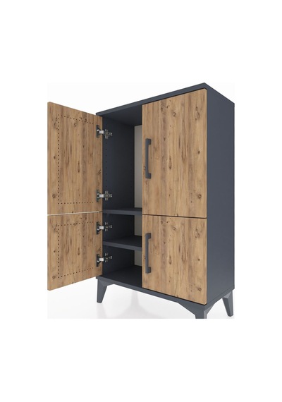 Arges Komodin 2 Raflı 4 Kapaklı 60x30x96 Antrasit-çam Antrasit