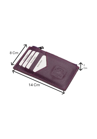 Westpolo Hakiki Deri Fermuarlı Unisex Kartlık - Mürdüm Mürdüm