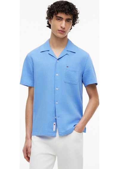 Tommy Hilfiger Tjm Erkek Regular Keten Karışımlı Camp Ss Ext Mavi Gömlek-15651