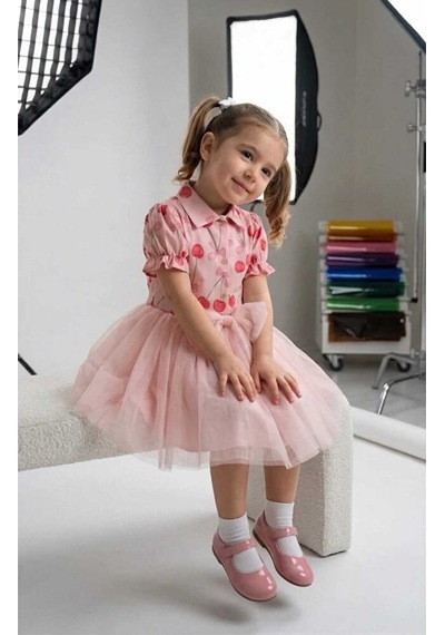 Ministok Cherry Blüz Tütü Etekli İkili Kız Çocuk Takım Pembe