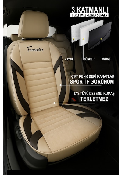 Formentor Tay Tüyü Üniversal Oto Koltuk Kılıfı - 5 Koltuk Tam Set Bej