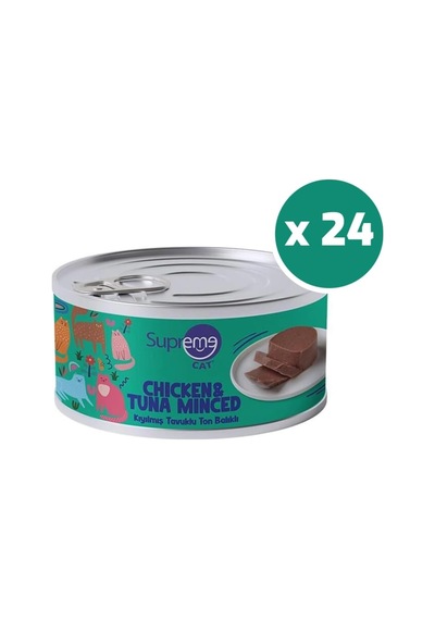 Suprema Kedi Tavuklu Ve Ton Balıklı Kıyılmış Yetişkin Konserve Maması, 85gr, 24'lü Set