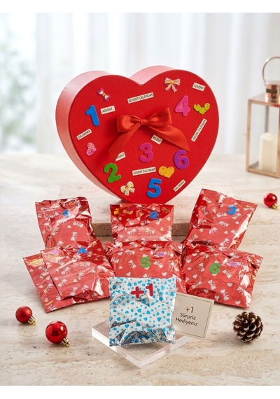 Advent Calendar Yılbaşı Hediye Kutusu - Sevgiliye Özel Kalp Kutulu Bijuteri & Sürpriz Hediye Seti 6+1 Sürpriz Paketi