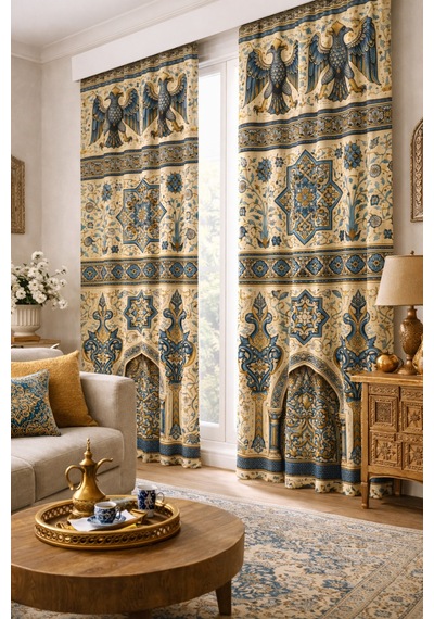 140x260 Ölçüsünde 2 Adet Bohem Fon Perde. Boho Tarz Koleksiyon Ürünü. Çok Renkli Yeşil