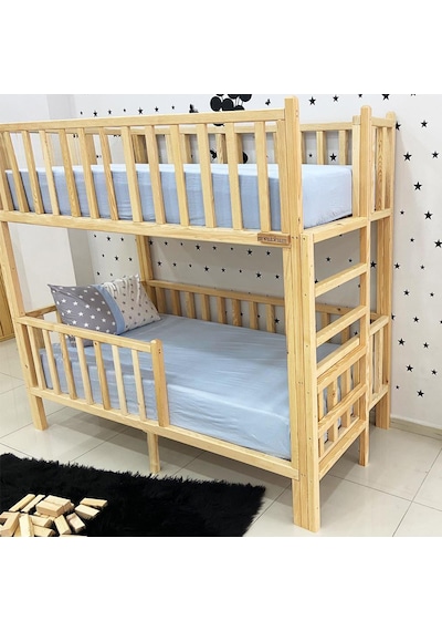 Markaawm Markaawm Montessori Yatak Doğal Çam Karyola Merdivenli Ranza Akçaağaç