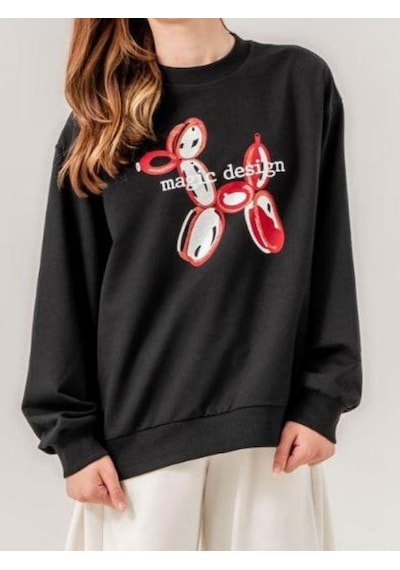 Kız Çocuk İki İplik Magic Baskılı Tasarım Sweatshirt-14215 Siyah Kız Çocuk İki İplik Magic Baskılı Tasarım Sweatshirt-14215 Siyah