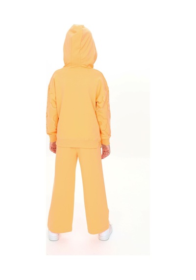 Toontoy Kids Toontoy Kız Çocuk 2'li Takım Kolu Baskılı Kapüşonlu Yırtmaçlı Sweatshirt & Beli Lastikli Bol Paça Eşofman Altı - 2 İplik Turuncu