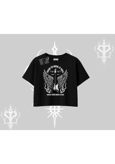 Startmore Startmore Oversize Crop Tshirt Born To Rock Eternal Flame Legacy Siyah