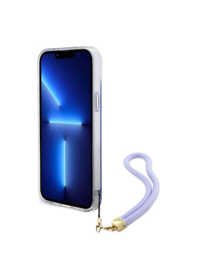 Apple Uyumlu iPhone 15 Kılıf Guess Lisanslı Desenli Yazı Logolu Askı İpli Holografik Glitter Peony Siyah