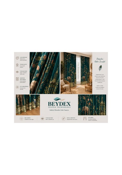 2 Adet 140x260 Cm Ölçüsünde Şık Dekoratif Fon Perde Koleksiyon Turkuaz