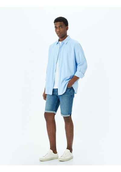 Koton Slim Fit Katlamalı Paça Kot Şort Koyu İndigo 5sam40013ıd İndigo