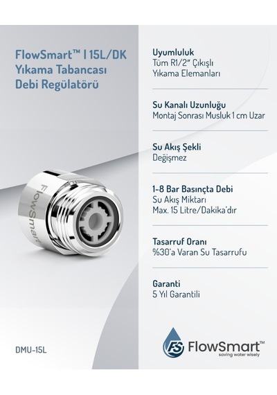 Kısa Musluk/bahçe Musluğu/yıkama Musluğu Debi Regulatörü 15l/dak. G1/2"