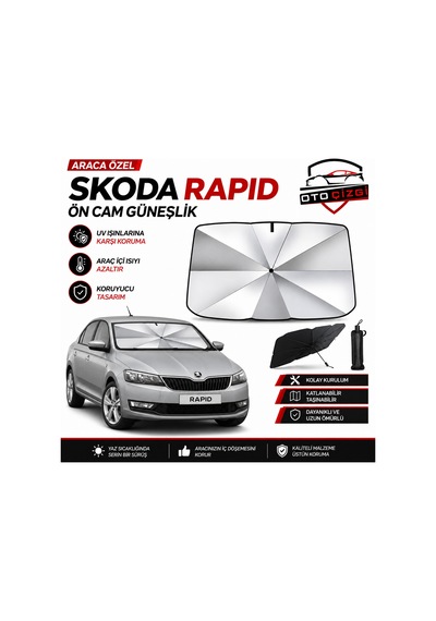 Skoda Rapid Şemsiye Tip Ön Cam Güneşliği Katlanabilir Uv Korumalı Araç Cam Güneşlik