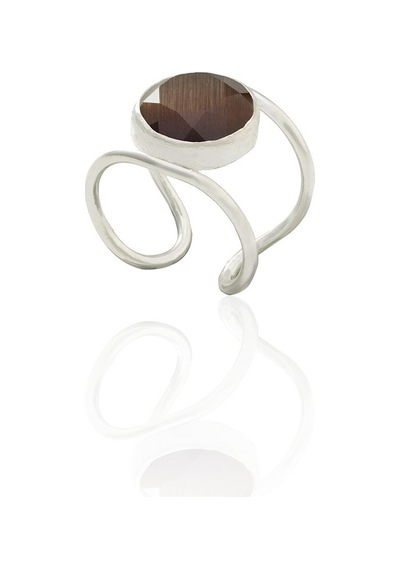 Kadir Jewellery 925 Ayar Gümüş Kaplama Zirkon Taşlı Kadın Minimal Yüzük Kahverengi