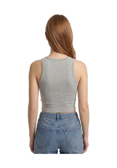 Cottonhıll Gri Melanj Viskon Bisiklet Yaka Kolsuz Kadın Crop Atlet