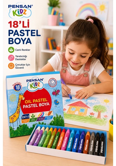 Pensan Kidz 18 Renk Pastel Boya Çocuklar İçin Canlı Renkler Kırılmaya Dayanıklı Çok Renkli